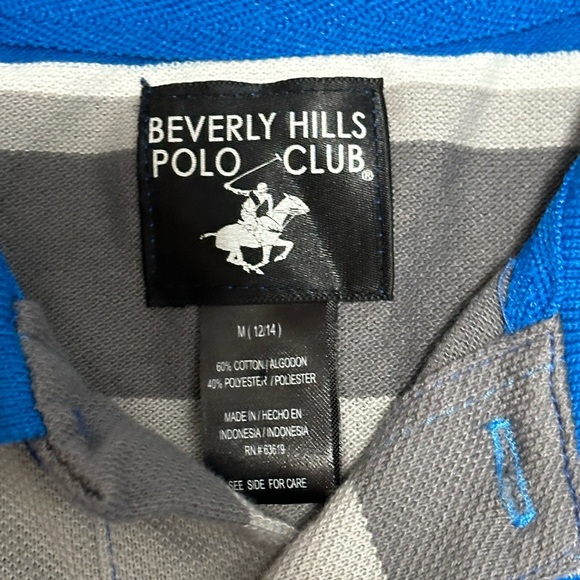 Boys Beverly Hills Polo Club Large 12 - 14 Youth Top Tee Stripes Blue Gray NWOT - Picture 5 of 6